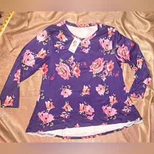 14W Plus Purple Floral A Line Tunic Top.